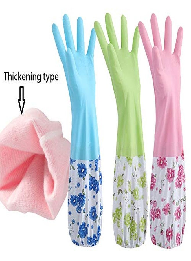 KitchenFest Household Dishwashing Laundry Reusable with Inner Fleeced Lined PVC Housework Elbow Length Gloves for Winters for Home Office and Hotel 2 Pair Pack of 2 - Image 4